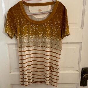 Tory Burch Striped and Leopard Print Short Sleeve Printed Tee -Small